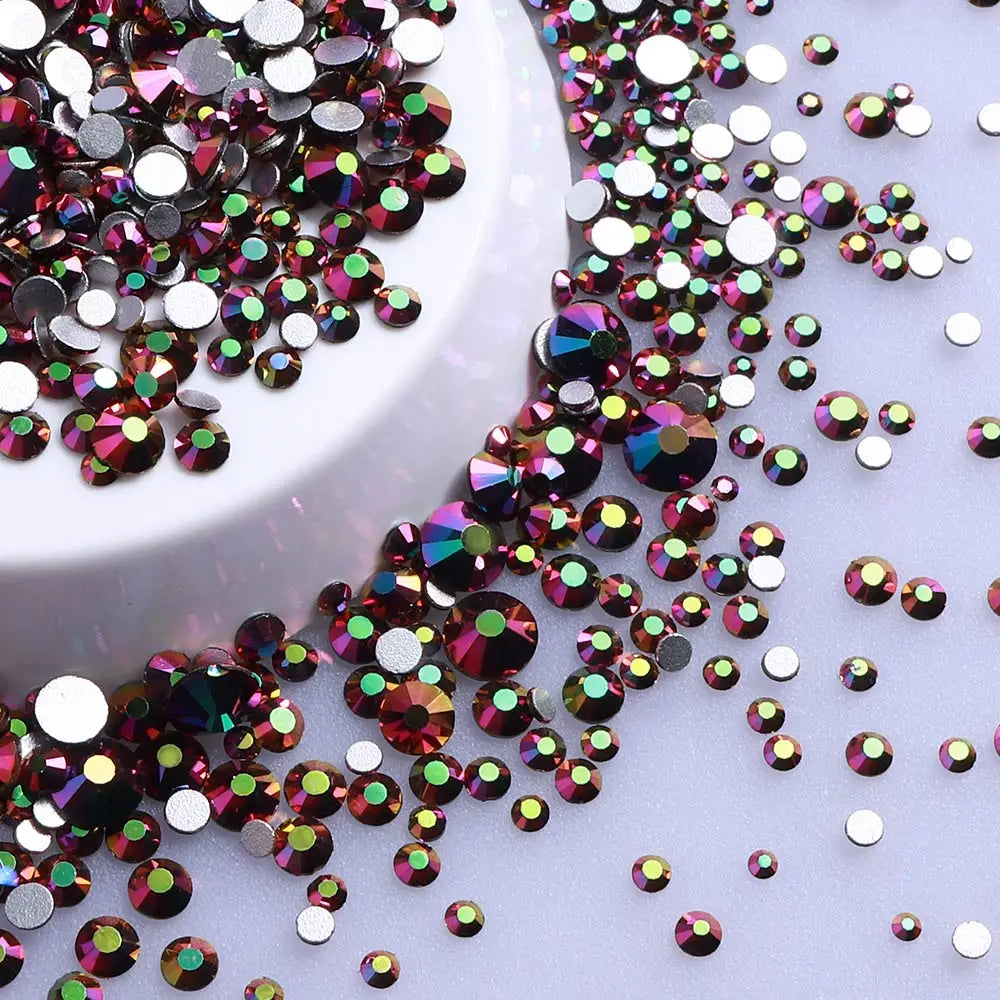Wholesale Rhinestones 200 Colors 1440pcs  Mix Size Glue on Glass Flat Back Rhinestone Bulk Glass Rhinestone Crystal for Garment