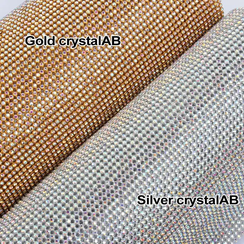 45*120cm 3mm SS12 High Quality Glass Crystal Hot Fix Rhinestone Aluminum Mesh Metallic Adhesive Sheets for Dancing Garment