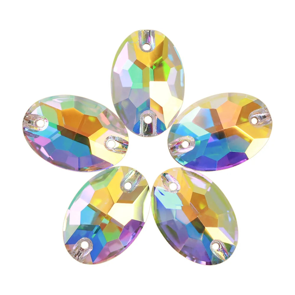 QIYI Oval Crystal Sew-on Rhinestones Flat Back K9 Glass Sew on Stones Garment Beads Clothing Sewing Accessories