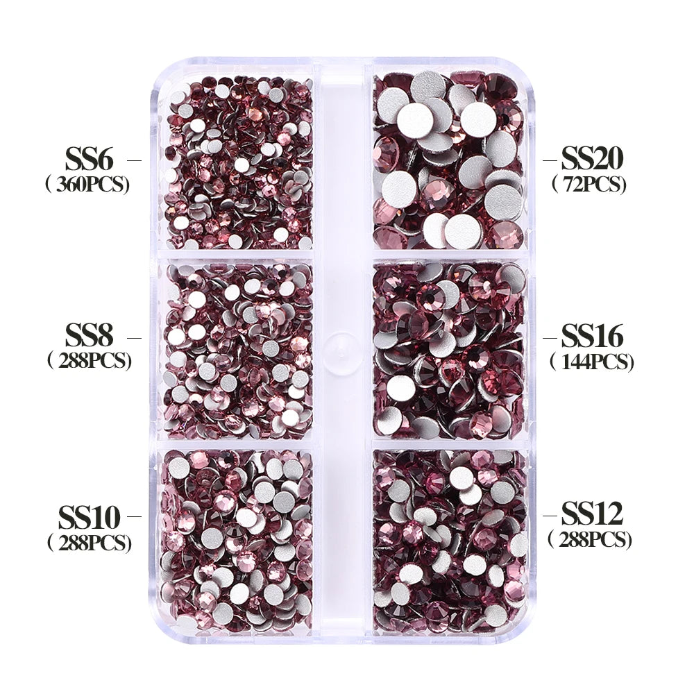 Wholesale 6 Grid Non Hotfix Crystal AB Rhinestone Flatback Glass Rhinestone Mixed Size for Nail Art Decoration