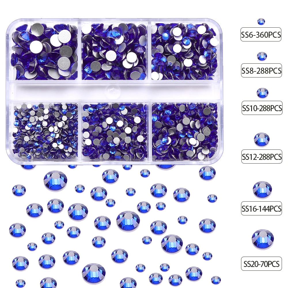 Wholesale 6 Grid Non Hotfix Crystal AB Rhinestone Flatback Glass Rhinestone Mixed Size for Nail Art Decoration