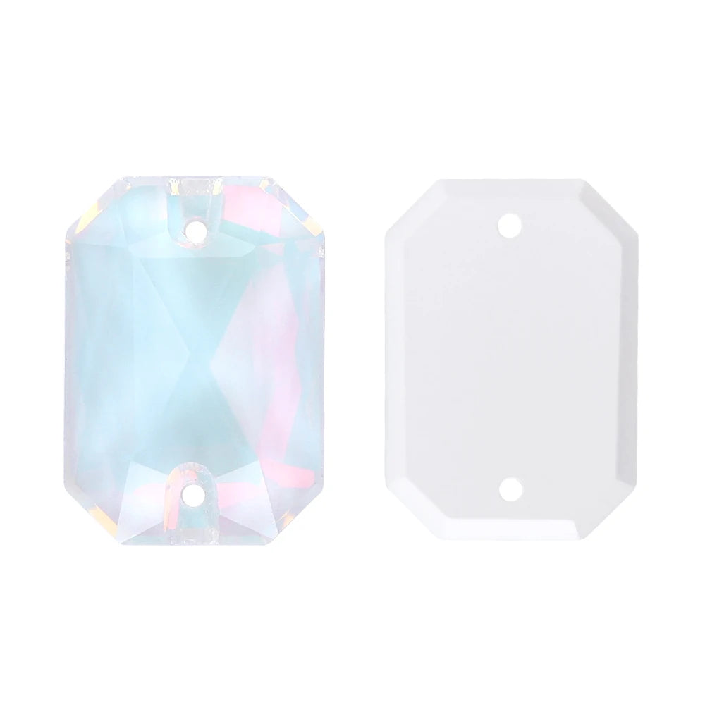 Emerald Cut High Quality Latest Fashion Clear Glass Flat Back Sew-On Rhinestones 12 Facets Multi-Use DIY Wedding Dress Two Holes