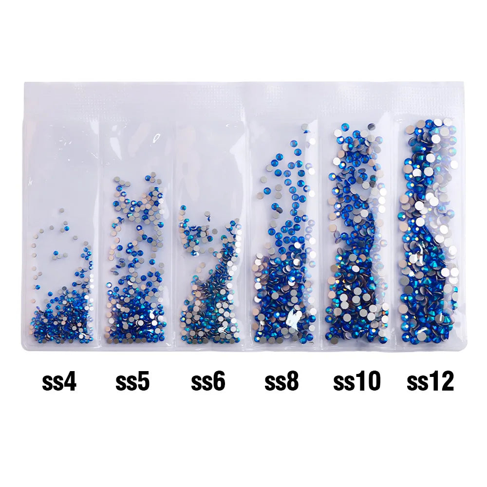 Wholesale 6 Grid Mix Size SS4 SS5 SS6 SS8 SS10 SS12 Crystal AB Rhinestone Flat Back Nail Glass Rhinestones for Fashion Jewelry
