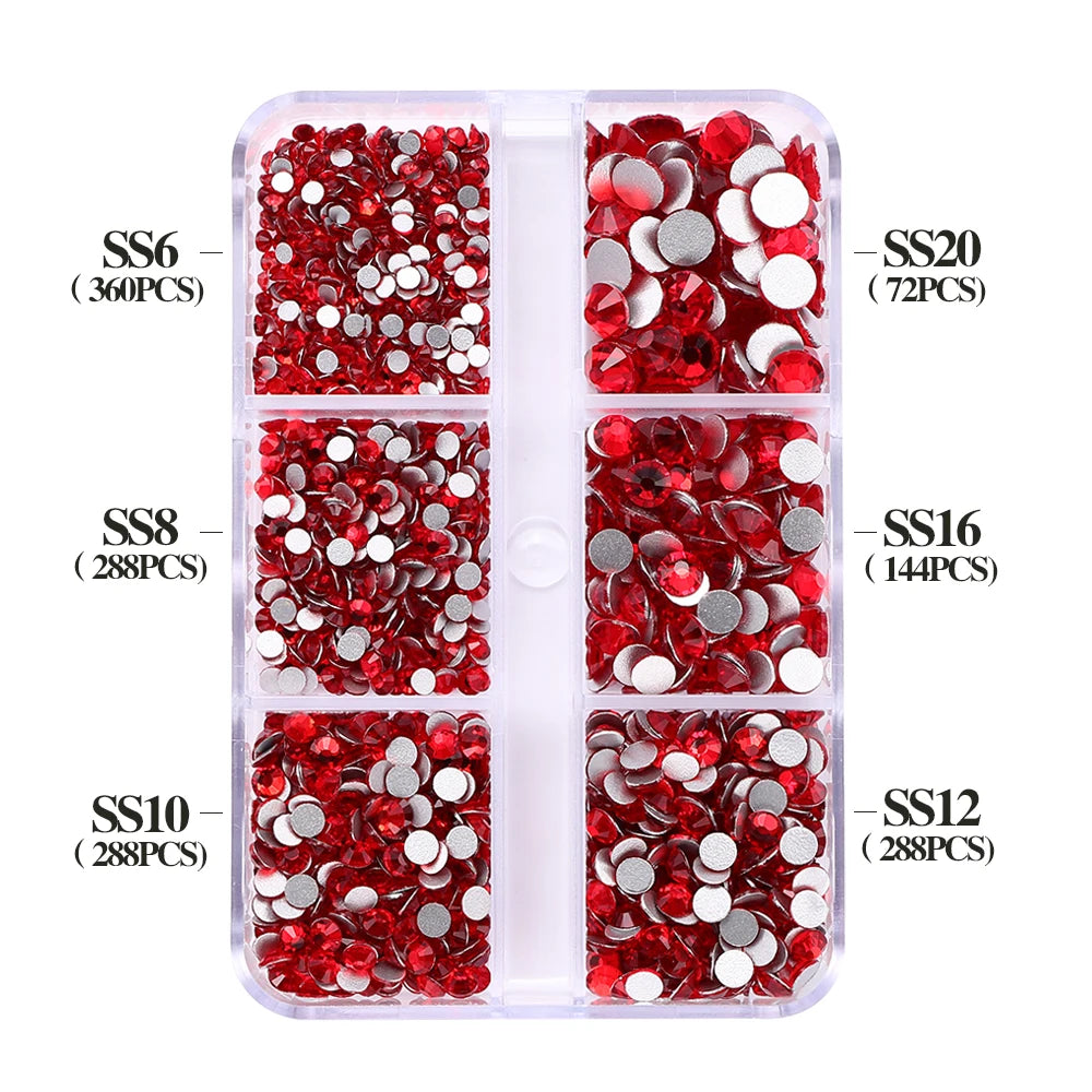 Wholesale 6 Grid Non Hotfix Crystal AB Rhinestone Flatback Glass Rhinestone Mixed Size for Nail Art Decoration