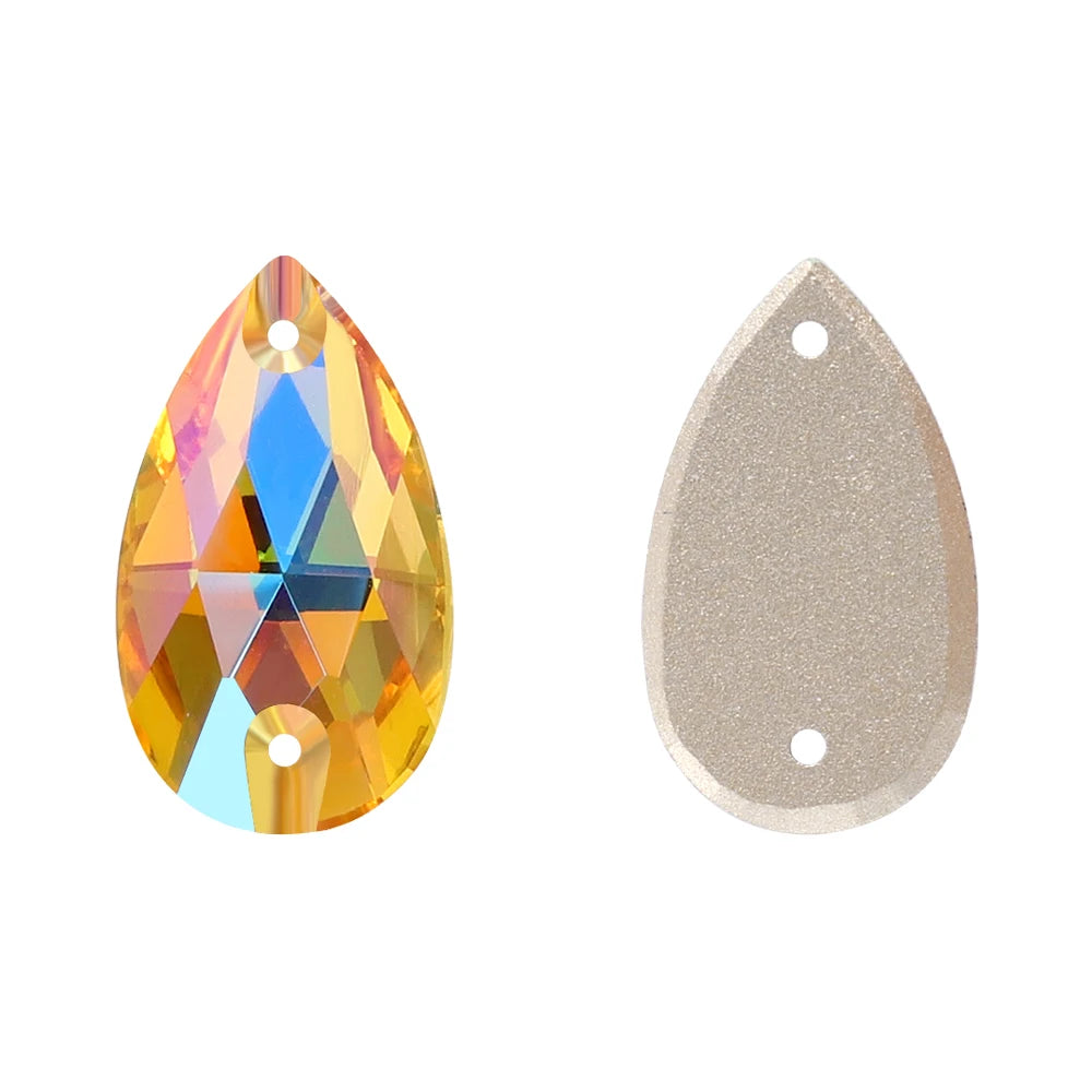 QIYI New Product Explosion Shimmer Sew on Pure Hard Glass Crystal Rhinestones 7*12mm/10*14mm/11*18mm/13*22mm/17*28mm for Garment