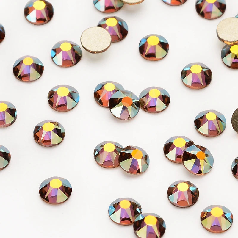 High Quality 16 Cut Facets  Crystal AB Rhinestone Gold Base Non Hot Fix Flatback  Rhinestones Bulk for Dress