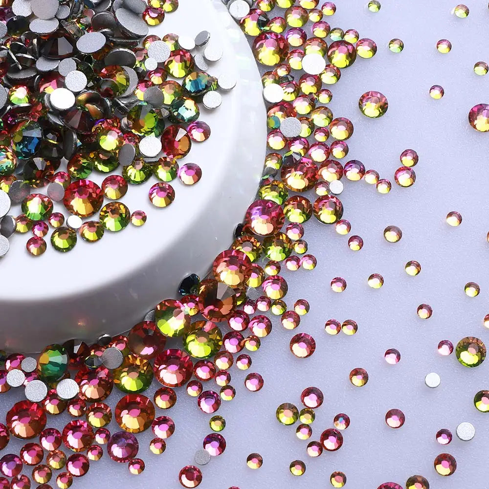 Wholesale Rhinestones 200 Colors 1440pcs  Mix Size Glue on Glass Flat Back Rhinestone Bulk Glass Rhinestone Crystal for Garment