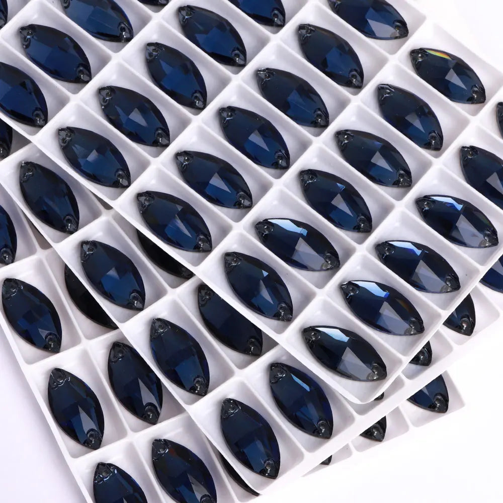 QIYI Factory Top Quality 5A Glass Crystal AB Navette Sew-on Stone Flat Back Coloful Sew on Rhinestones Buttons for Bouquet