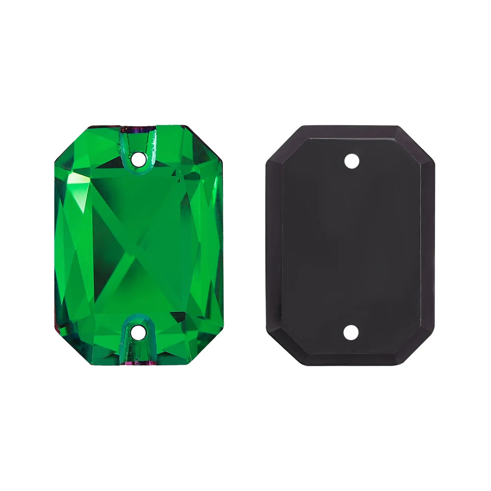 Emerald Cut High Quality Latest Fashion Clear Glass Flat Back Sew-On Rhinestones 12 Facets Multi-Use DIY Wedding Dress Two Holes