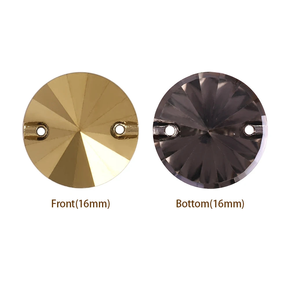 2025  Rivoli Shape K9 Glass Crystal Rhinestones in Dorado Color With Two Holes for Garment Accessories