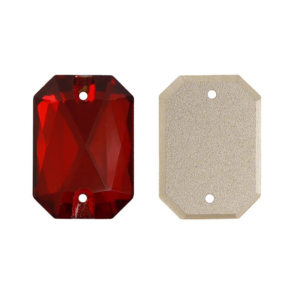 Emerald Cut High Quality Latest Fashion Clear Glass Flat Back Sew-On Rhinestones 12 Facets Multi-Use DIY Wedding Dress Two Holes