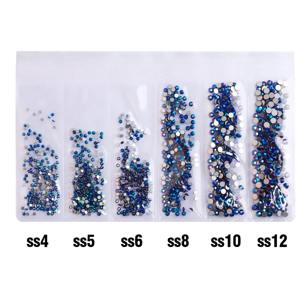 Wholesale 6 Grid Mix Size SS4 SS5 SS6 SS8 SS10 SS12 Crystal AB Rhinestone Flat Back Nail Glass Rhinestones for Fashion Jewelry