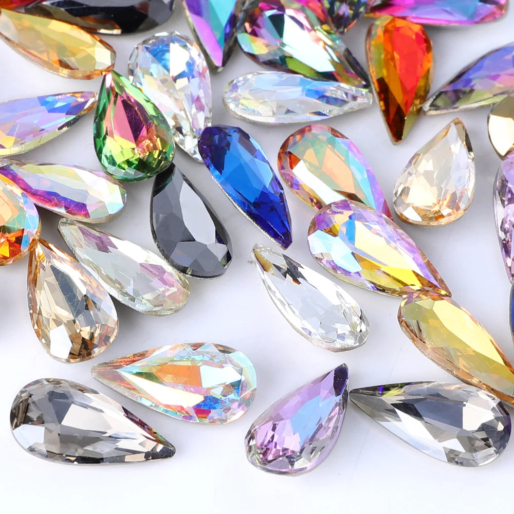 QIYI K9 Glass Tear Drop Shape Effect Color High Quality Fancy Shape Sparkling Bright Shining Point Back Stones for Decoration