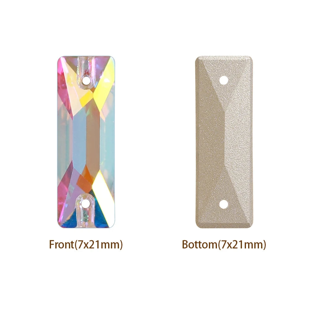 2024 QIYI 14+ Different Colors and Size Long Strip Shape Flat Back Pure Hard Glass Crystal Sew-on Rhinestones for Garment