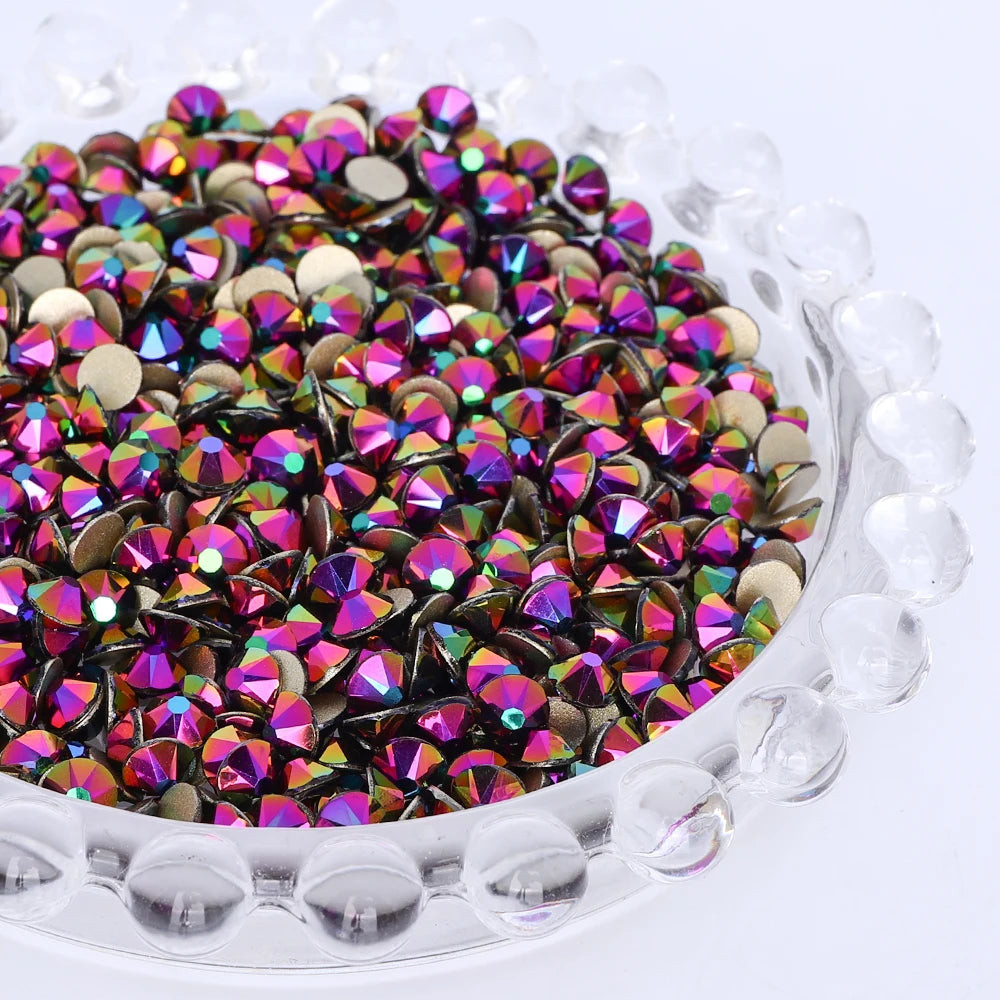 SS10-SS40 Colorful Non Hotfix Rhinestones Golden Base Flat Back Bling Glitter Glass Stones Crystal Strass Diamond for Nail