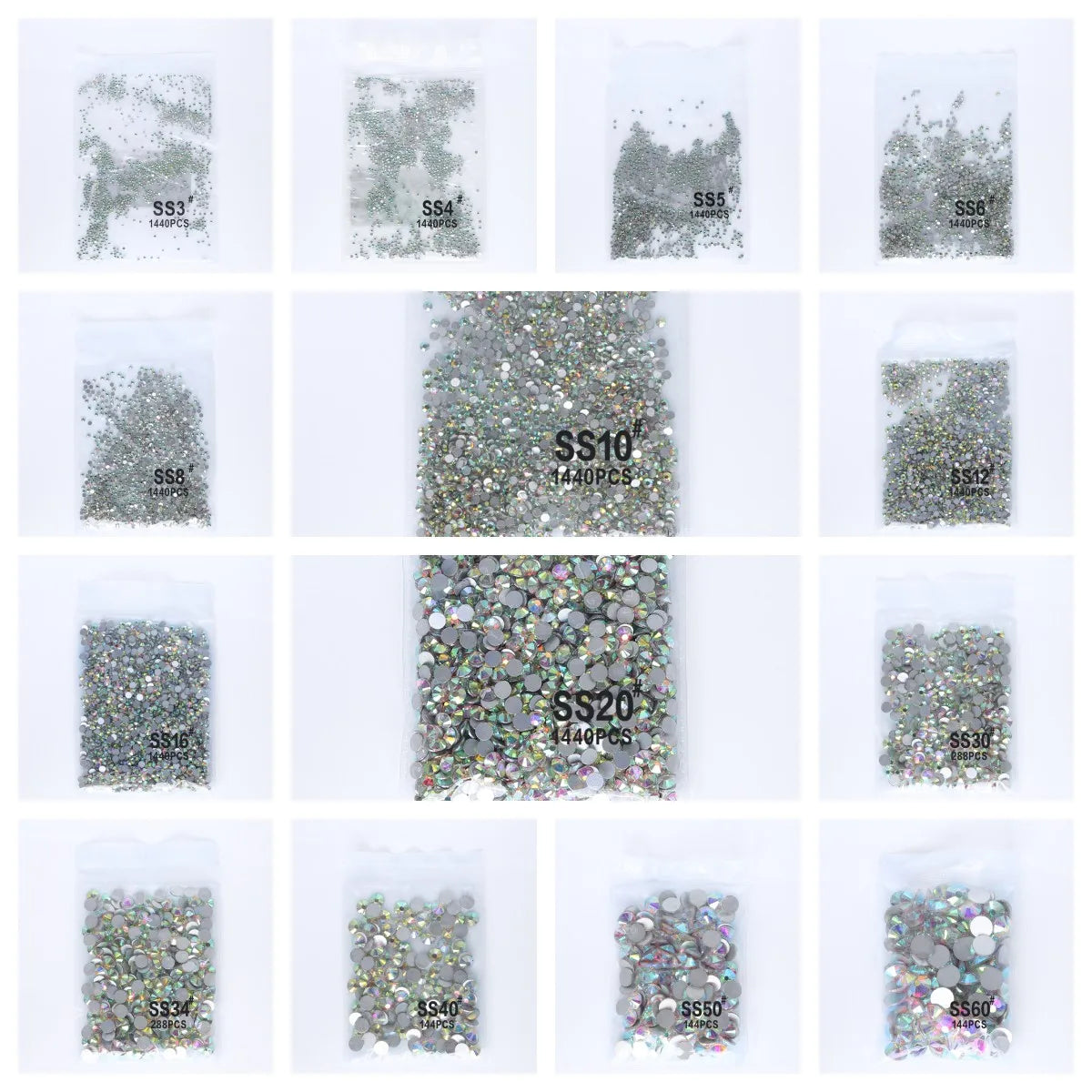 Factory Wholesale SS3-SS20 Rhinestones Colorful Non Hot-Fix Round Glitter Crystal Flatback Rhinestone 3D Nail Art Decorations