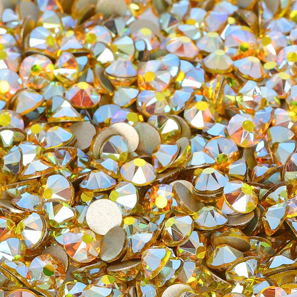 Factory Wholesale Crystal AB Colors 2088 16 Cut Facets Multi and Size Flat Back Golden Bottom High Quality Glass Rhinestones