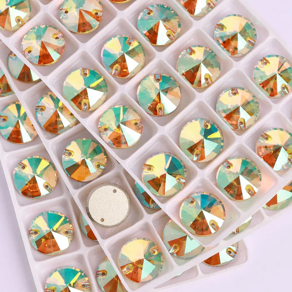 Top Quality Rivoli  80+ Colors Rhinestones Crystal AB Sew-on Rhinestones Glass Gems Clothing Flatback Sewing Stones for Women