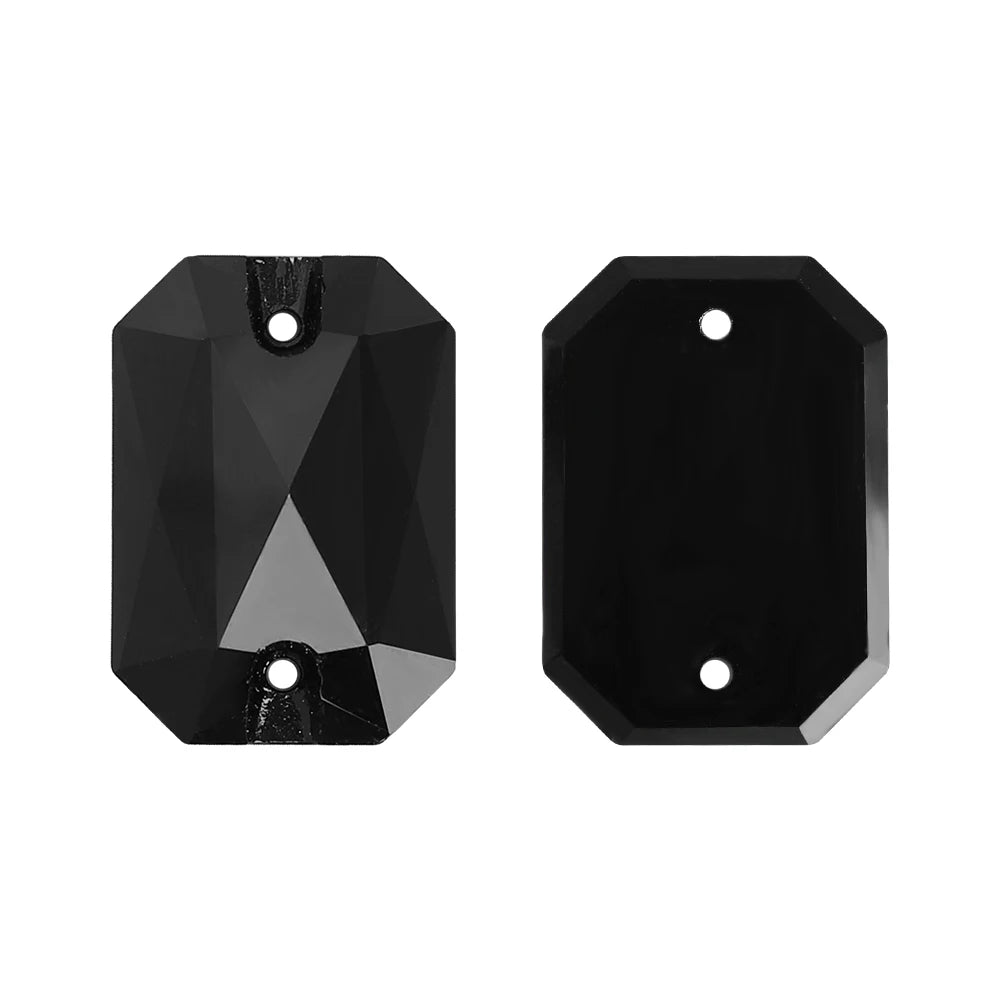 Emerald Cut High Quality Latest Fashion Clear Glass Flat Back Sew-On Rhinestones 12 Facets Multi-Use DIY Wedding Dress Two Holes