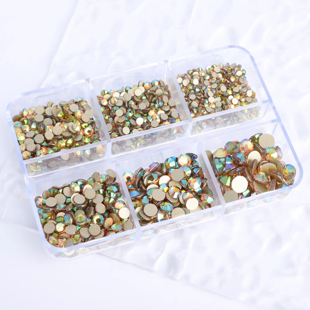 Wholesale 6 Grid Bling Over 80 Colors Mixed Sizes Crystal AB Crystal Glass Flat Back Glass Rhinestones for Clothing