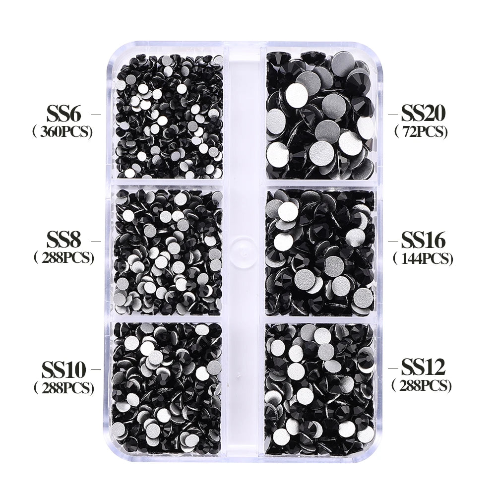 QIYI Wholesale 6 Grid Box 3D Glass Nail Art Boxes Non-Hotfix Rhinestones Flatback Nail Diamond for Shoes Christmas Decorations