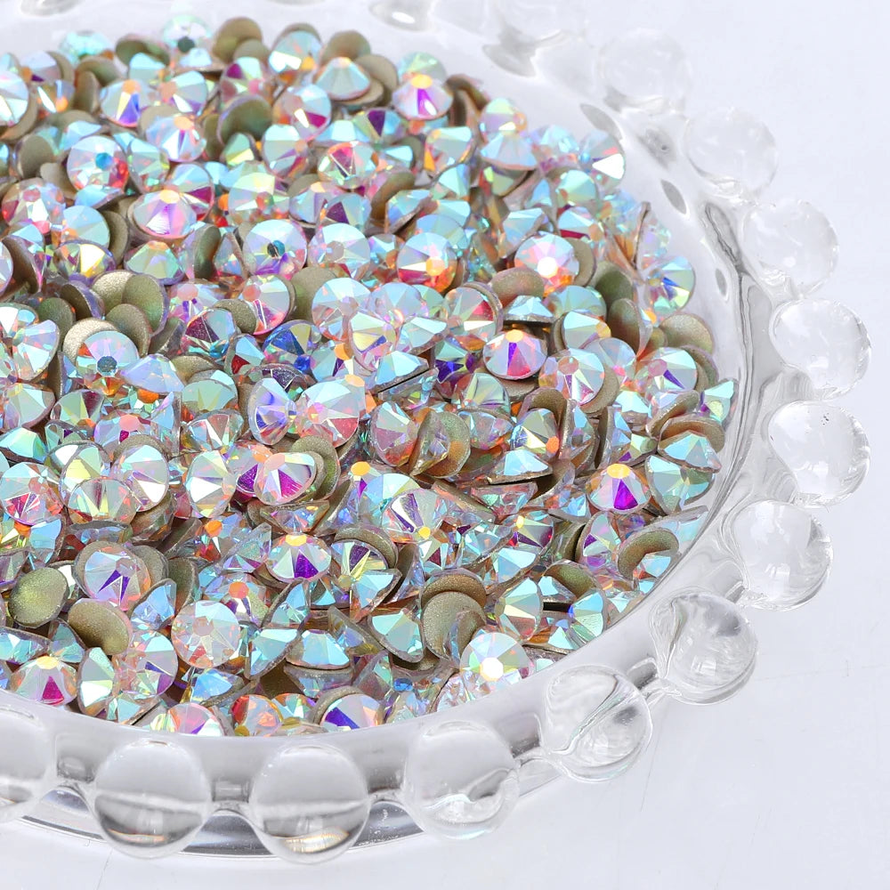 SS10-SS40 Colorful Non Hotfix Rhinestones Golden Base Flat Back Bling Glitter Glass Stones Crystal Strass Diamond for Nail