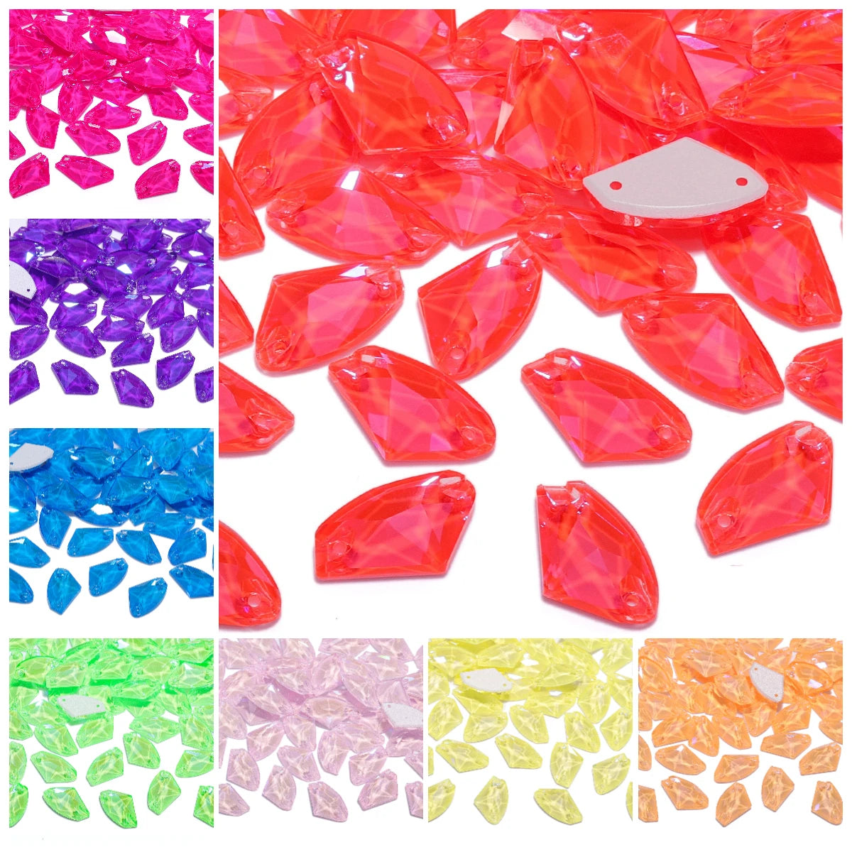 QIYI Neon Colors Galactic High Quality Sew-on Rhinestones Bulk Flatback 2 Holes Sewing  Rhinestone Bling for Jewelry Dress