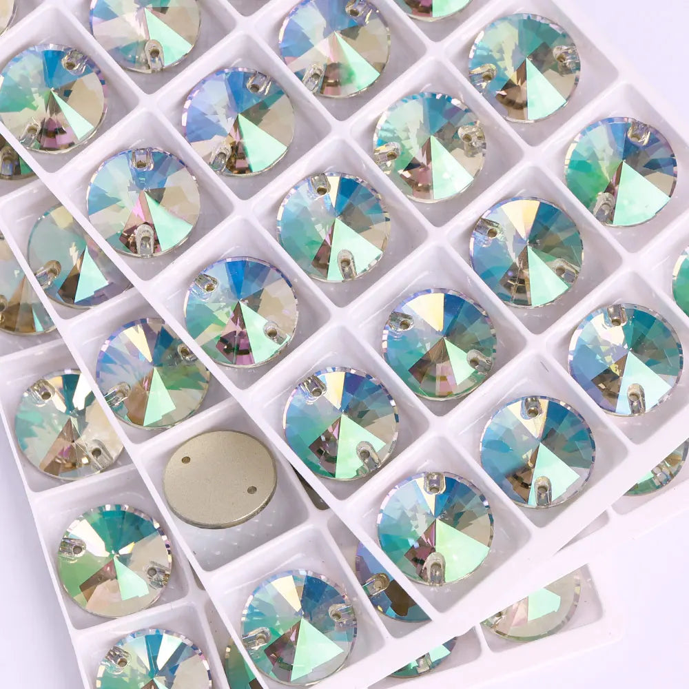 Top Quality Rivoli  80+ Colors Rhinestones Crystal AB Sew-on Rhinestones Glass Gems Clothing Flatback Sewing Stones for Women