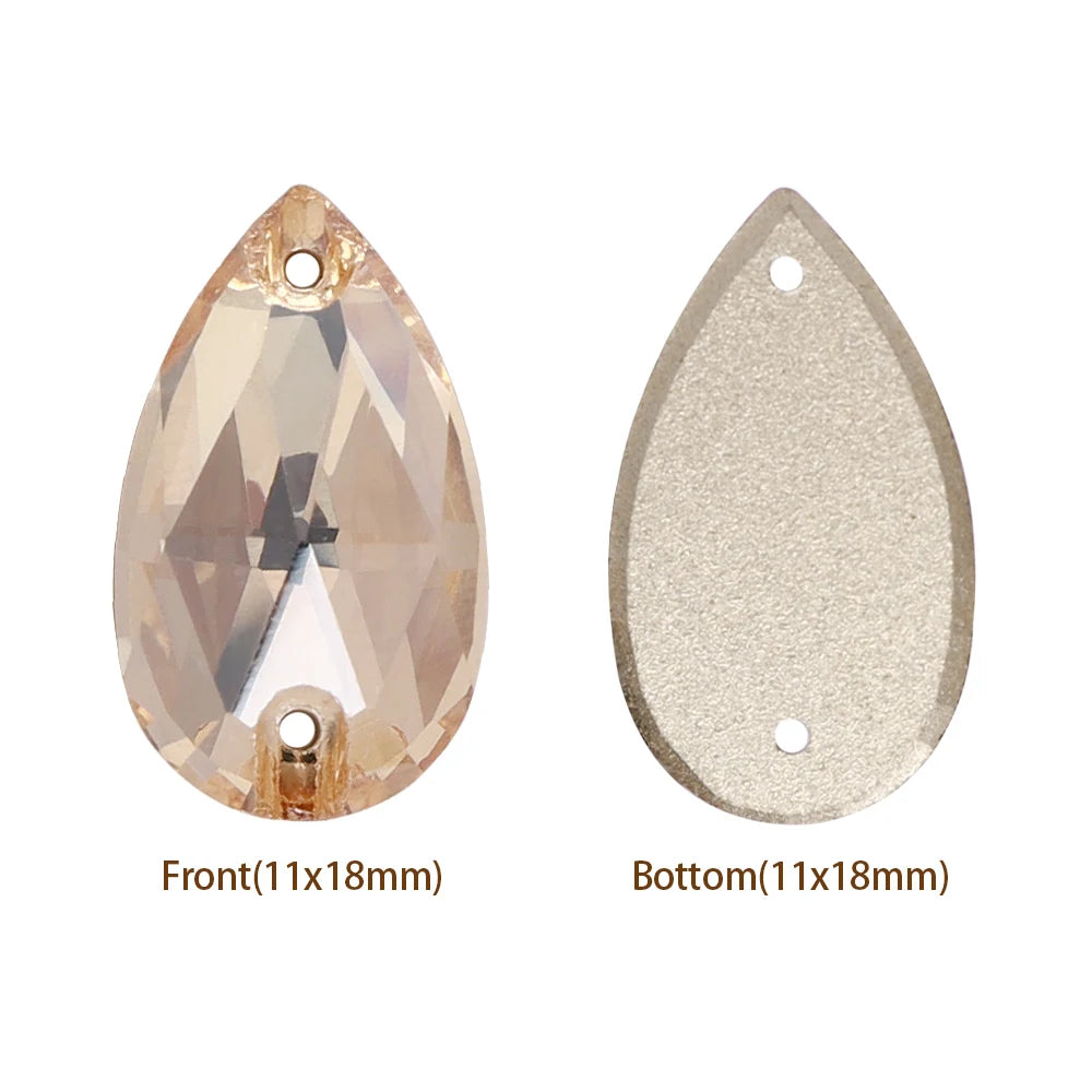 Hot Selling QIYI Brand 55 Colors Multi Size Multi Shape High Quality Flat Back Drop Sew-on Glass Crystal Rhinestones 16 Facets