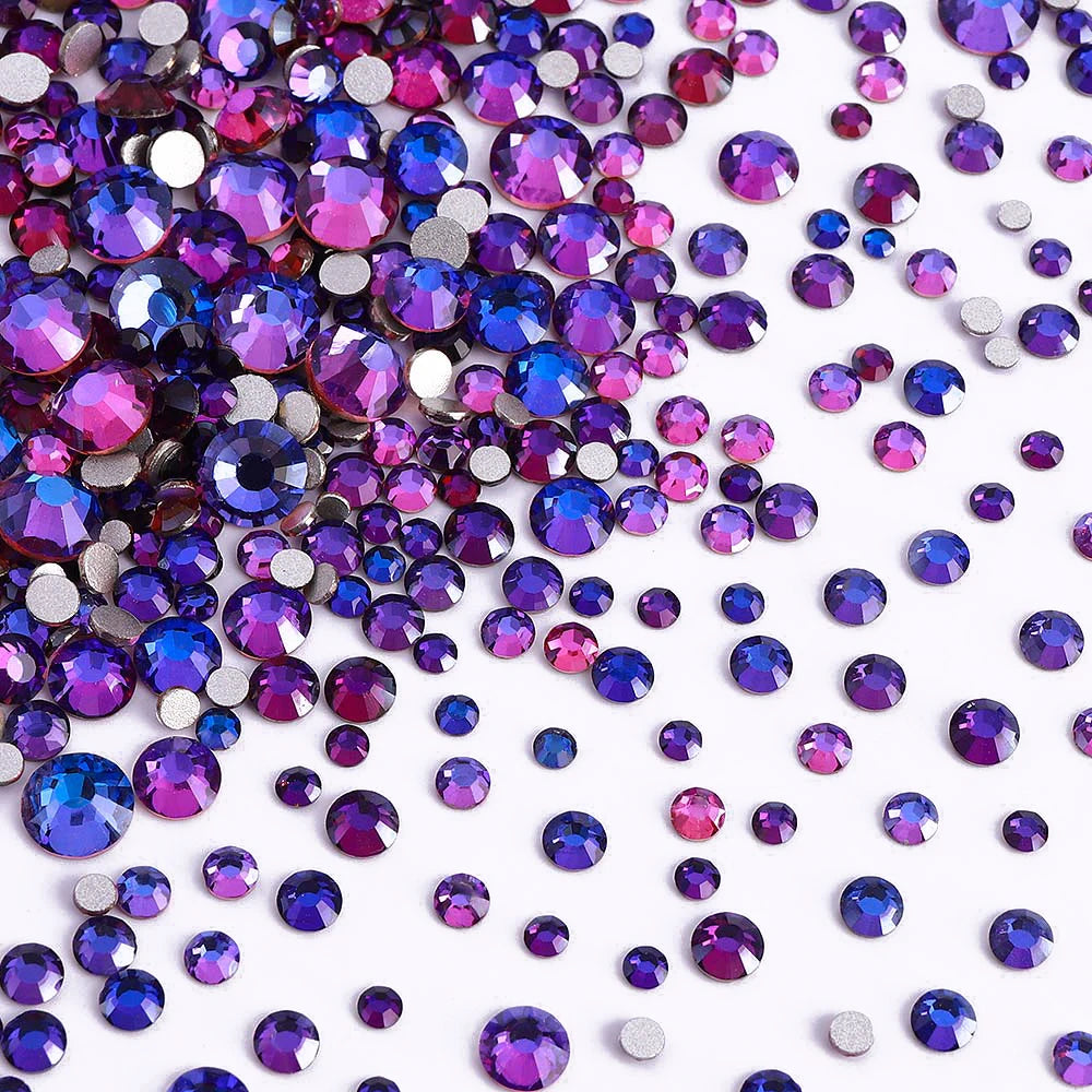 Multi Sizes SS4-SS20 Rhinestones Colorful Non Hot-Fix Round Glitter Crystal Flatback Rhinestone 3D Nail Art Decorations