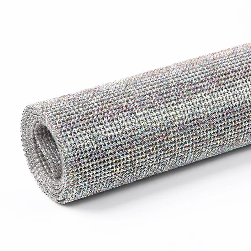 Wholesale 45*120cm Gold Mesh Rhinestones Sheet Aluminum Crystal AB Rhinestone  Fabric for Dress Garment