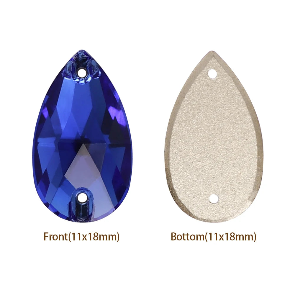 Hot Selling QIYI Brand 55 Colors Multi Size Multi Shape High Quality Flat Back Drop Sew-on Glass Crystal Rhinestones 16 Facets