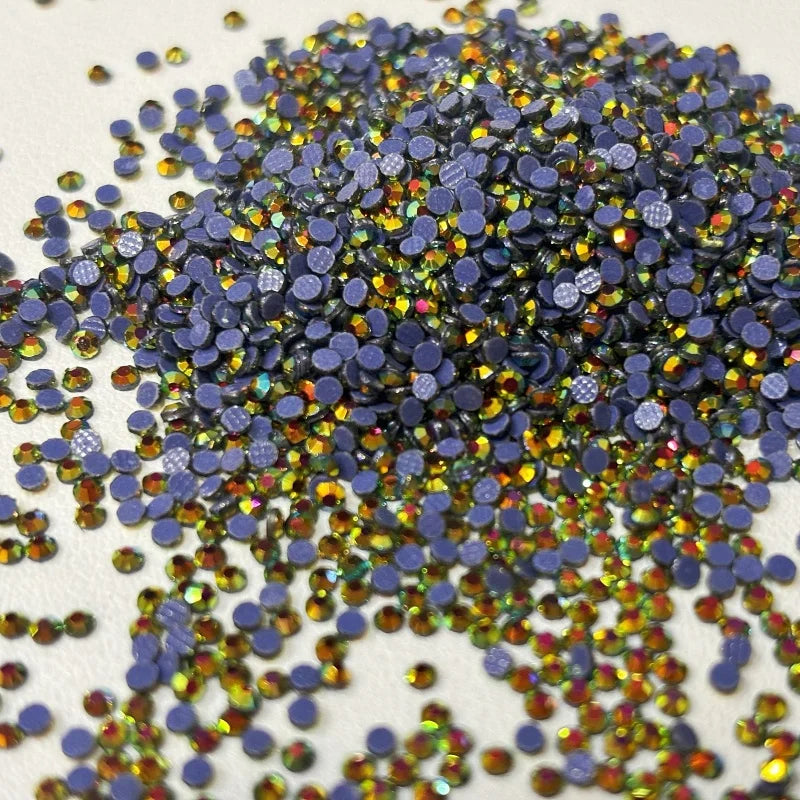 Gold AB Flat Back Rhinestone Factory Wholesale Hot Fix Glass Crystal Rhinestone Nail Art DIY Decoration Materials