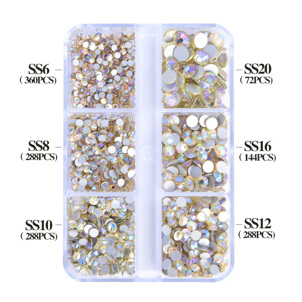 Wholesale 6 Grid Bling Over 80 Colors Mixed Sizes Crystal AB Crystal Glass Flat Back Glass Rhinestones for Clothing