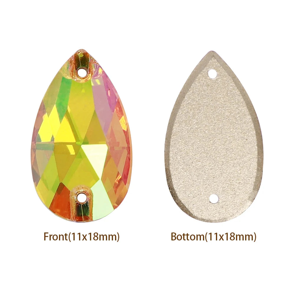 Hot Selling QIYI Brand 55 Colors Multi Size Multi Shape High Quality Flat Back Drop Sew-on Glass Crystal Rhinestones 16 Facets