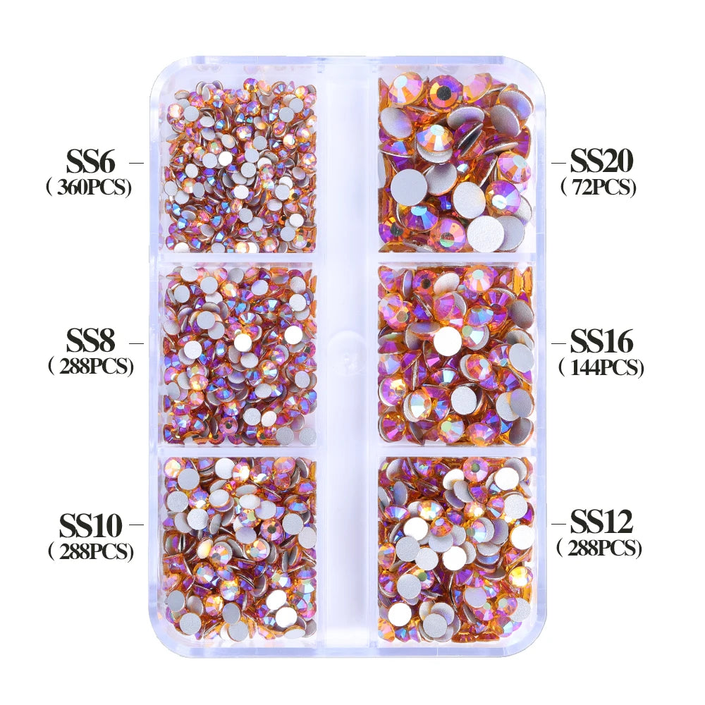 Wholesale 6 Grid Bling Over 80 Colors Mixed Sizes Crystal AB Crystal Glass Flat Back Glass Rhinestones for Clothing