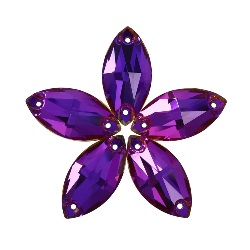 Wholesale Navette 55 Colors Shimmer Sew-on Rhinestones Horse Eye Glass Gems Clothing Flatback Sewing Stones for Jewelry Cloth