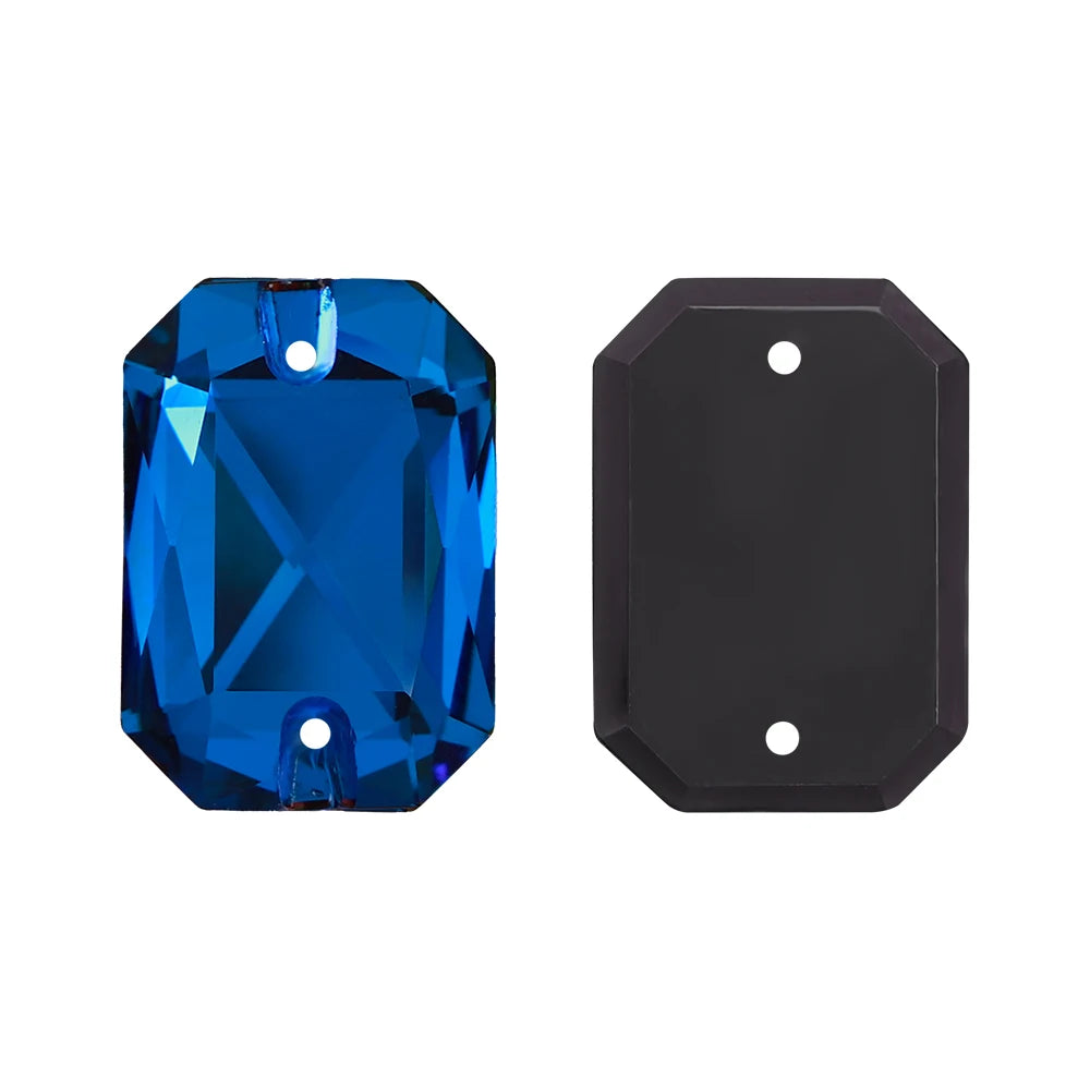 Emerald Cut High Quality Latest Fashion Clear Glass Flat Back Sew-On Rhinestones 12 Facets Multi-Use DIY Wedding Dress Two Holes