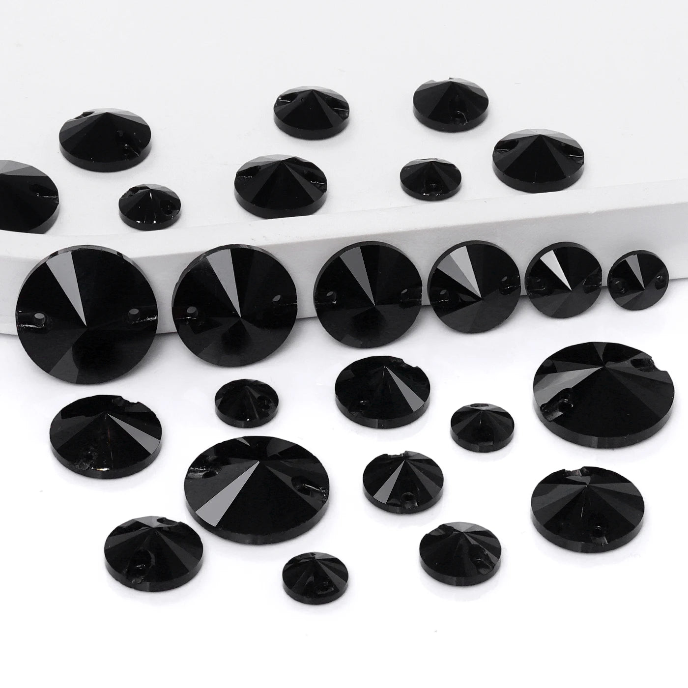 2025 Eco-Friendly  Mixsize Rivoli Shape K9 Glass Crystal Rhinestones with Two Holes for Garment Accessories