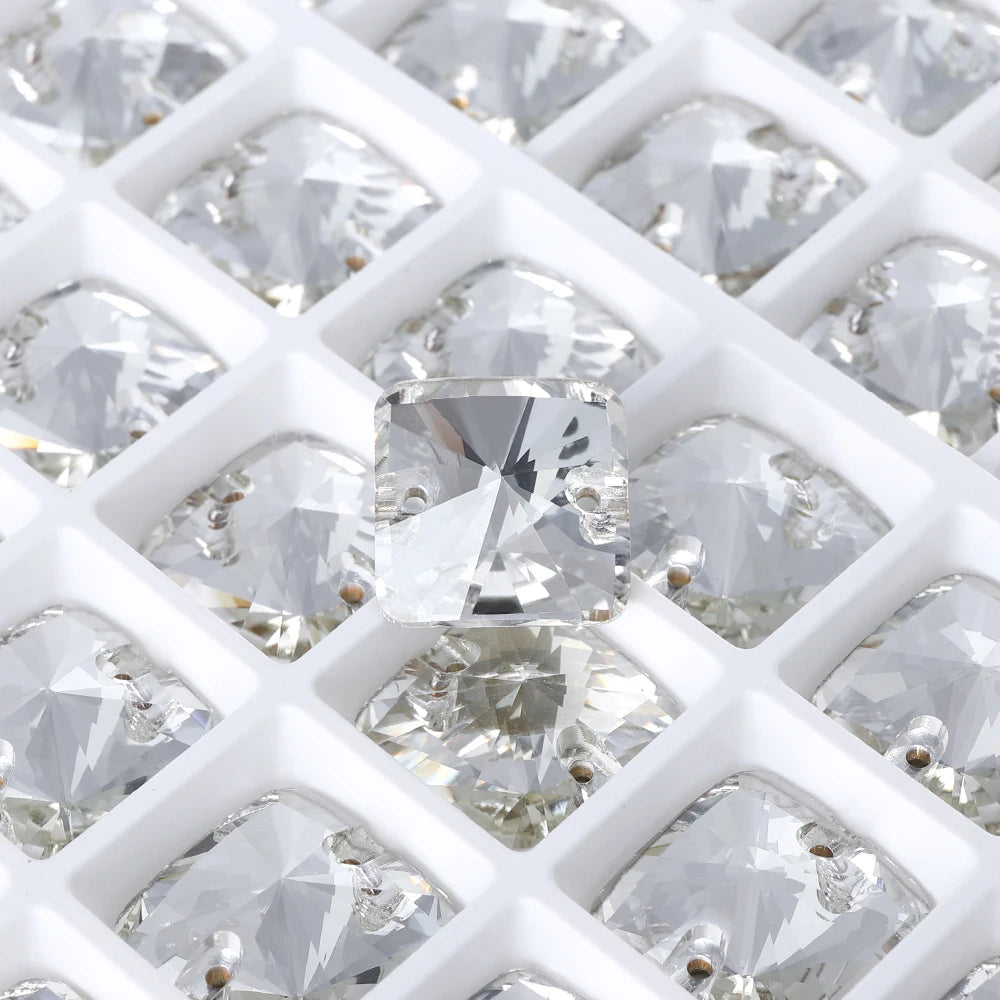 New Arrival Hot Selling Rivoli Square Shape Latest Fashion New Design Top Quality Flat Back Glass Sew-on Rhinestones (3201)