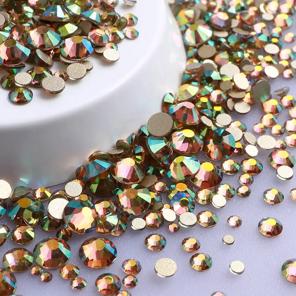 Wholesale Rhinestones 200 Colors 1440pcs  Mix Size Glue on Glass Flat Back Rhinestone Bulk Glass Rhinestone Crystal for Garment