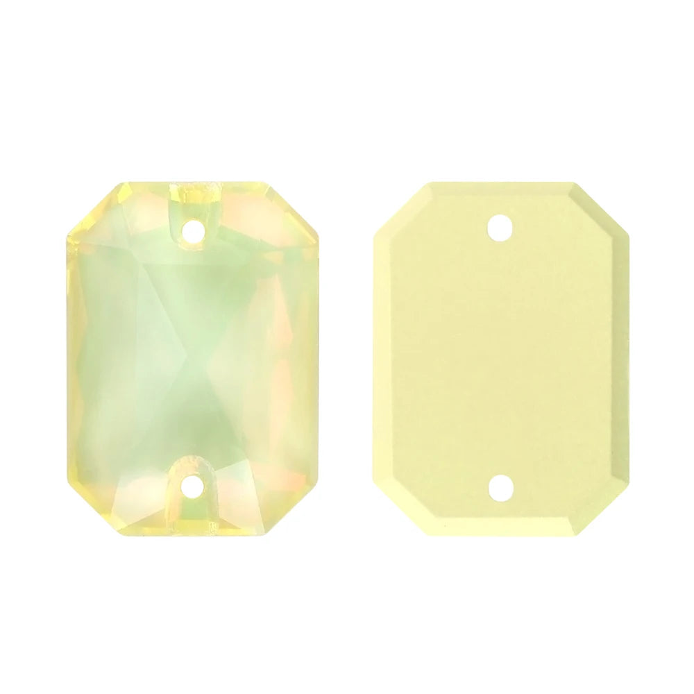 Emerald Cut High Quality Latest Fashion Clear Glass Flat Back Sew-On Rhinestones 12 Facets Multi-Use DIY Wedding Dress Two Holes