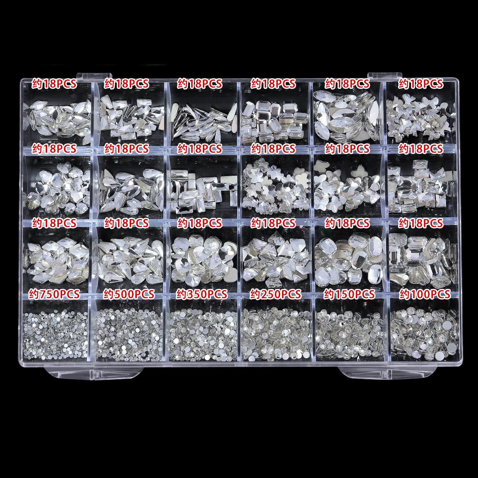 Song Shuo Hot Sales Mix Size Nails Art Crystal Cristal Decoration Red Flat Back Rhinestone Set Kits Stone for Nail