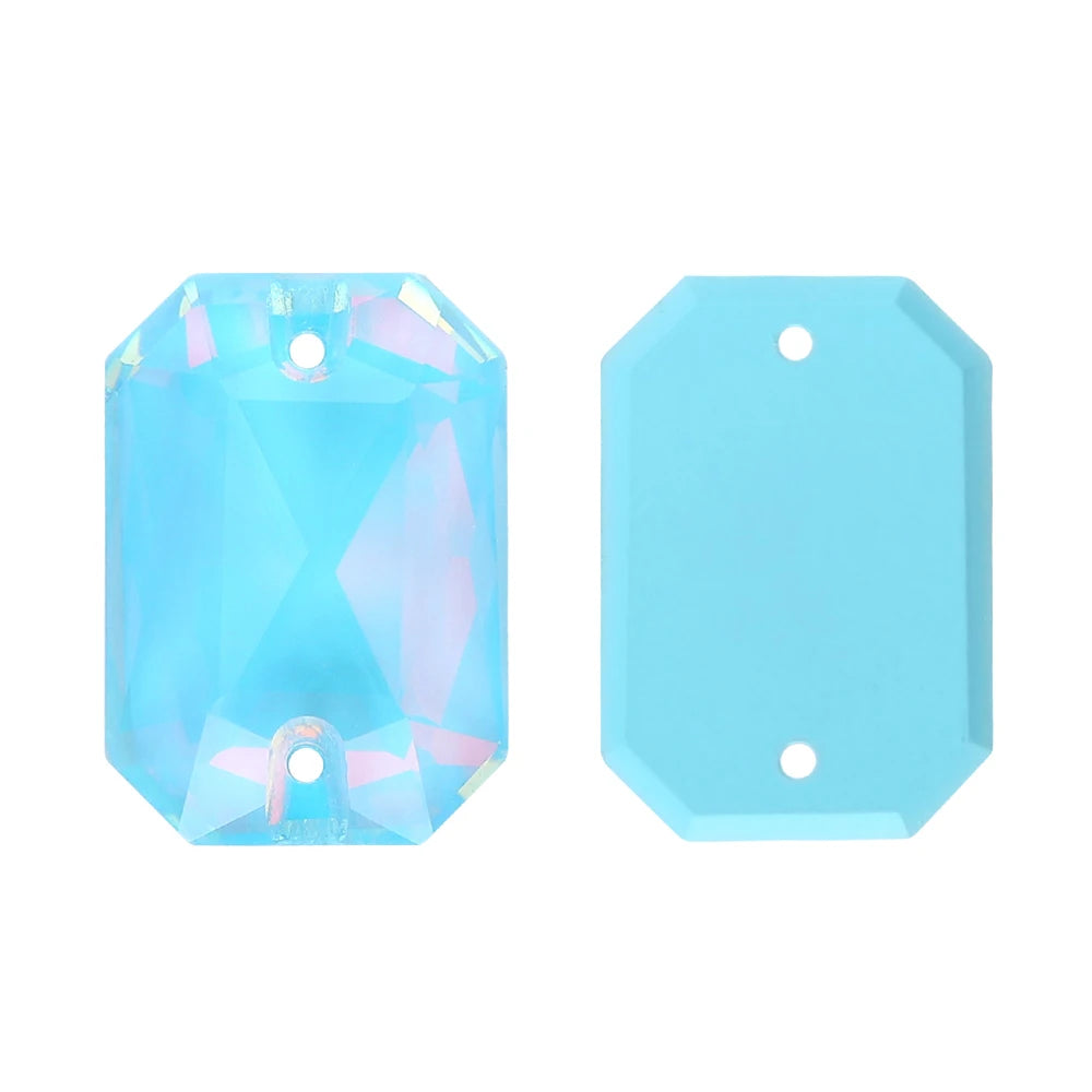 Emerald Cut High Quality Latest Fashion Clear Glass Flat Back Sew-On Rhinestones 12 Facets Multi-Use DIY Wedding Dress Two Holes