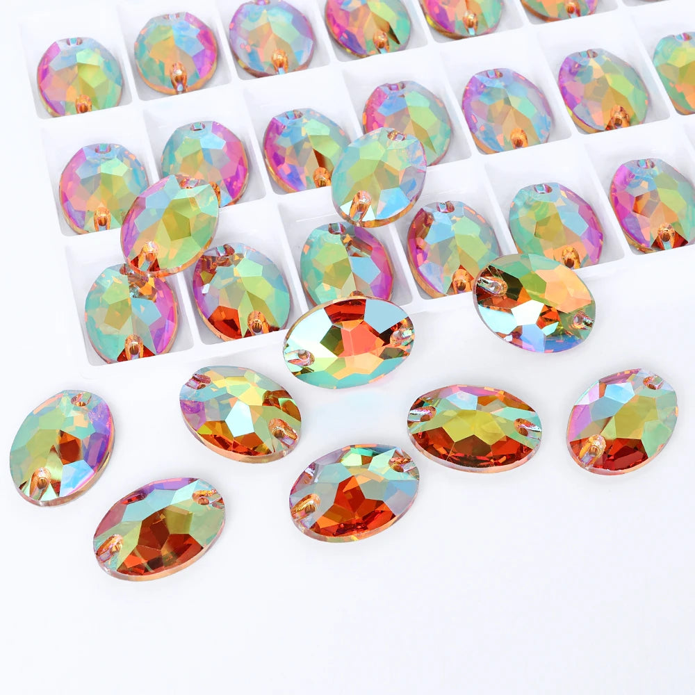 QIYI Oval Crystal Sew-on Rhinestones Flat Back K9 Glass Sew on Stones Garment Beads Clothing Sewing Accessories
