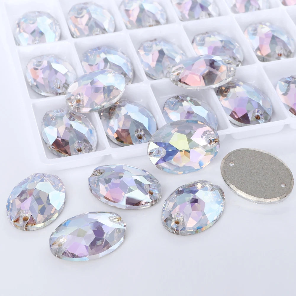 QIYI Oval Crystal Sew-on Rhinestones Flat Back K9 Glass Sew on Stones Garment Beads Clothing Sewing Accessories