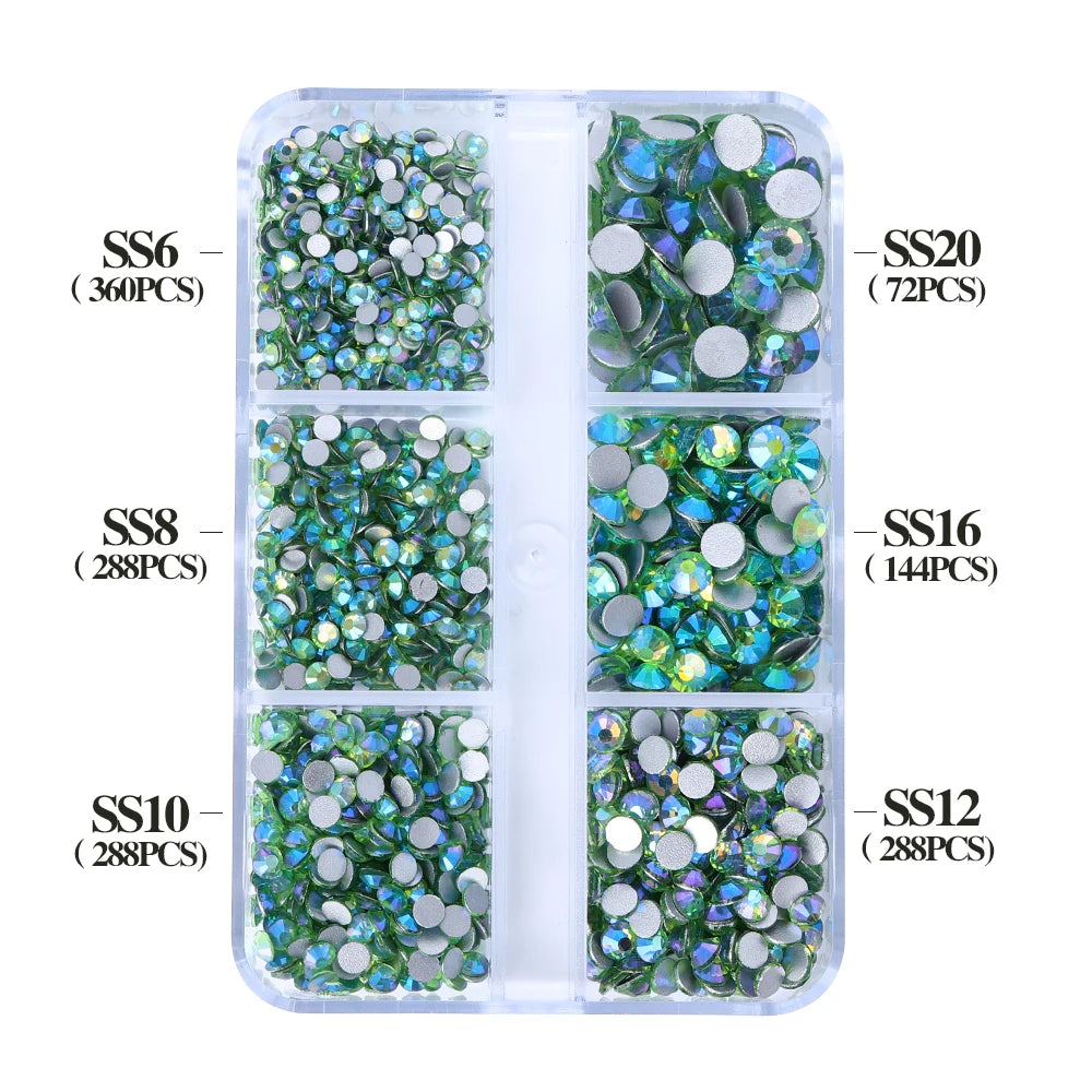 Wholesale 6 Grid Bling Over 80 Colors Mixed Sizes Crystal AB Crystal Glass Flat Back Glass Rhinestones for Clothing