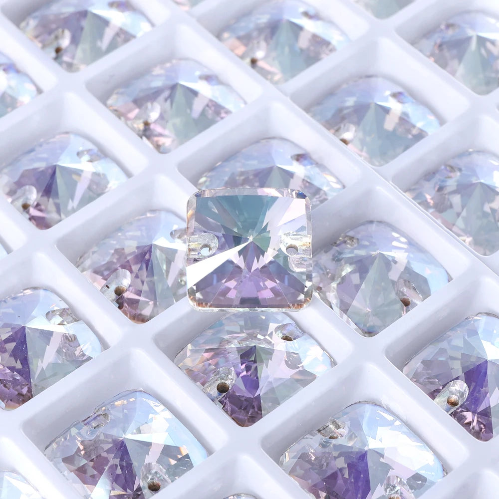 New Arrival Hot Selling Rivoli Square Shape Latest Fashion New Design Top Quality Flat Back Glass Sew-on Rhinestones (3201)