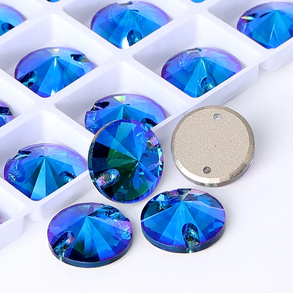 Top Quality Rivoli  80+ Colors Rhinestones Crystal AB Sew-on Rhinestones Glass Gems Clothing Flatback Sewing Stones for Women