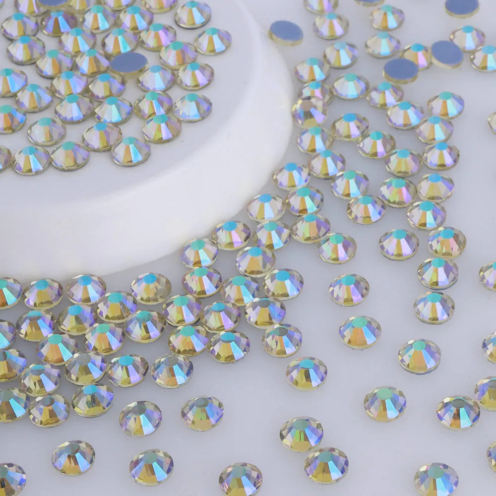 QIYI High Quality Glass Rhinestones Bulk Wholesale Crystal AB Iron on Rhinestone for Custom Transfer Designs